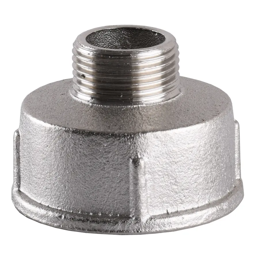 Перехідник редукційний нікельований 1 1/2″ВР х 3/4″ЗР штампований А0604А(нк)