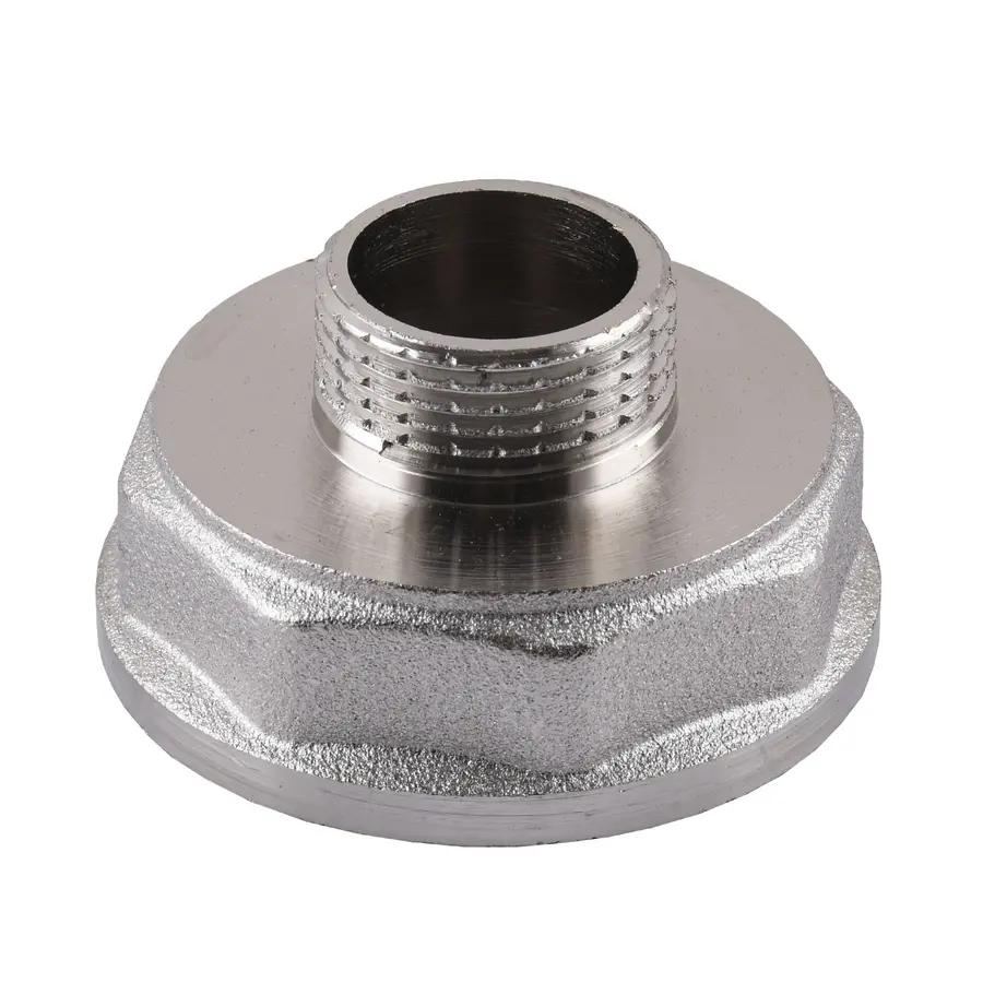 Перехідник редукційний нікельований 1 1/2″ВР х 3/4″ЗР штампований А0604А(нк)