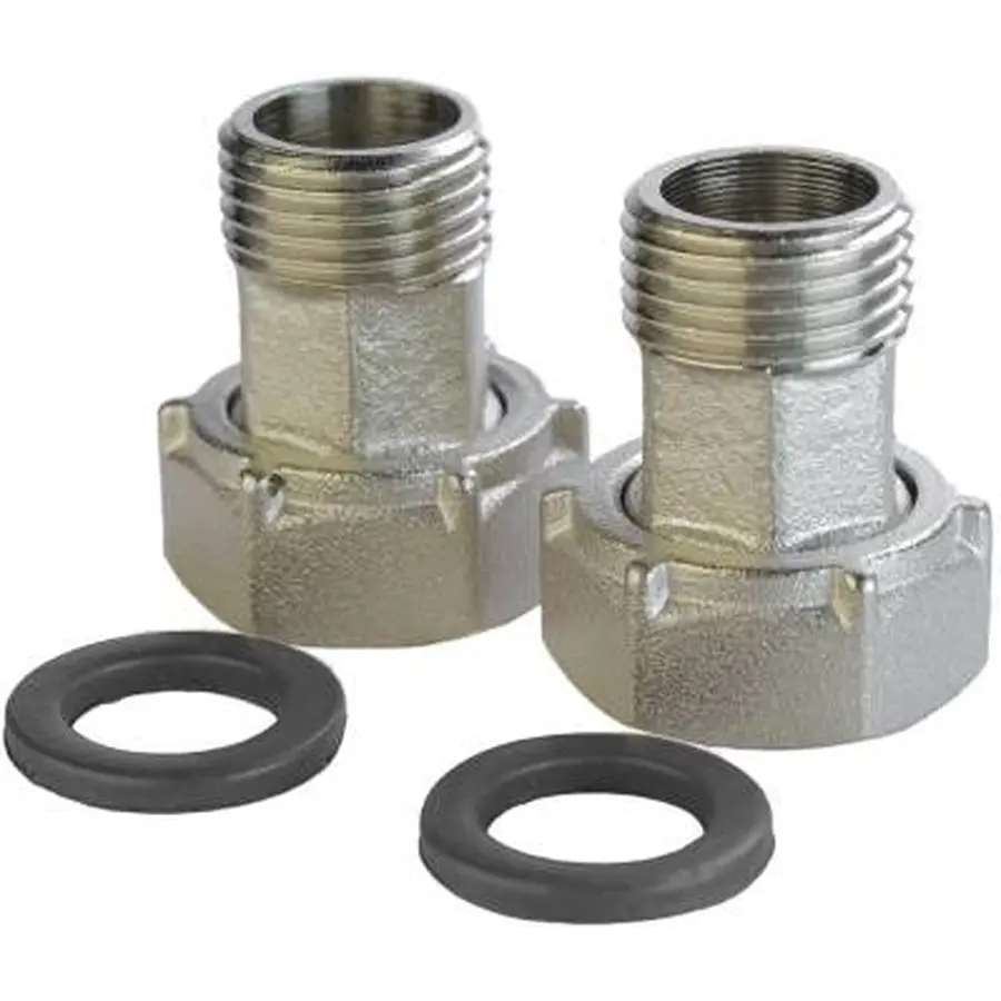 Комплект штуцерів для лічильника нікельваний 1″ВР х 3/4″ЗР з прокладкою Б2715-1КбА(нк)