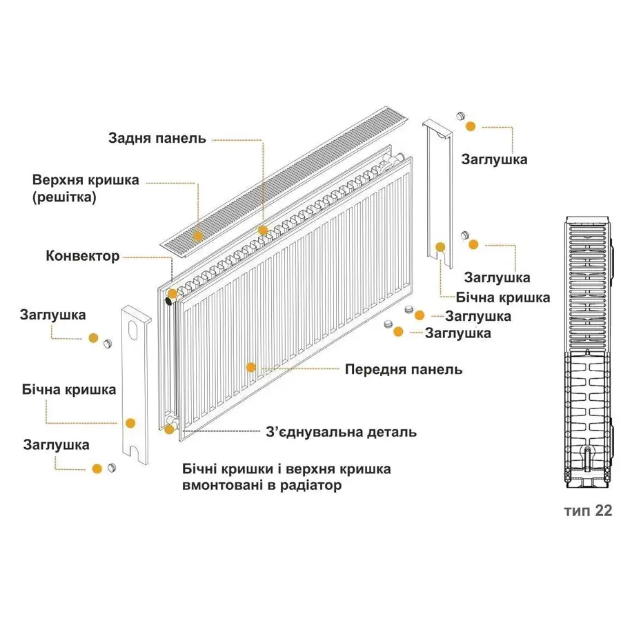 Радіатор сталевий панельний KALDE 22 низ 500x800
