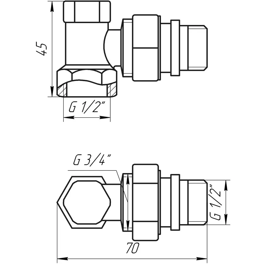 Кран радіаторний кутовий SOLOMON 1/2″ з гумовим ущільнювачем 160405 під ключ