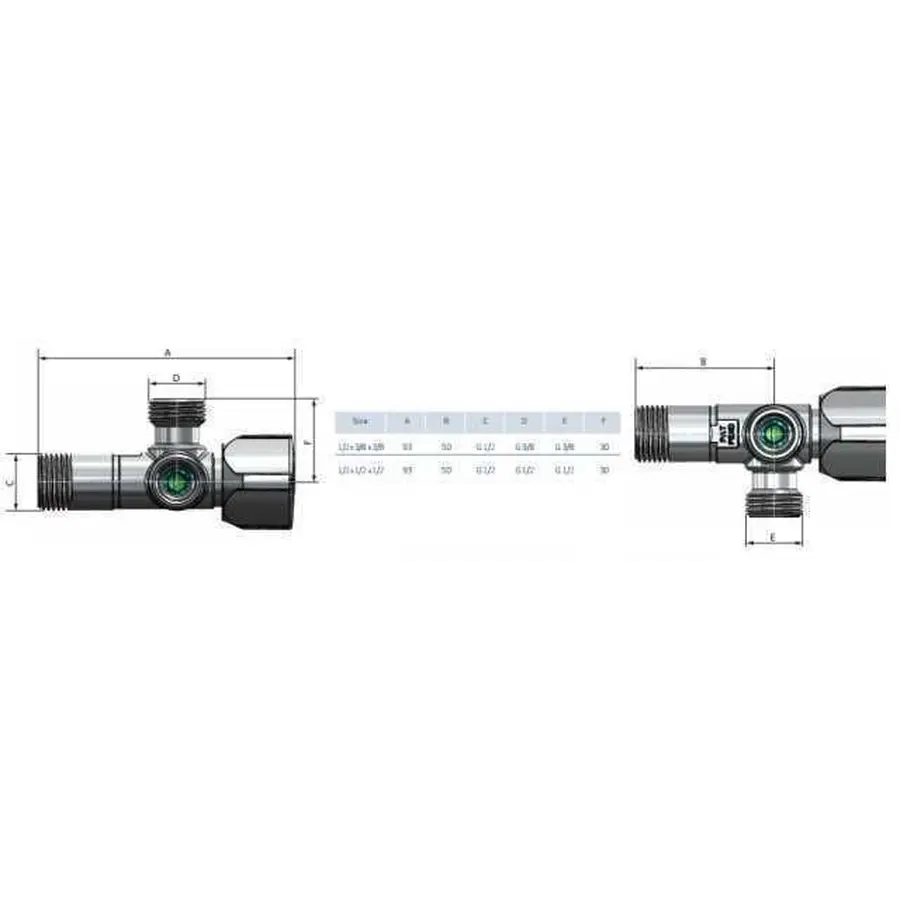 Кран кульовий кутовий подвійний ARCO 1/2″х 1/2″х1/2″ A80TWIN CQ4105