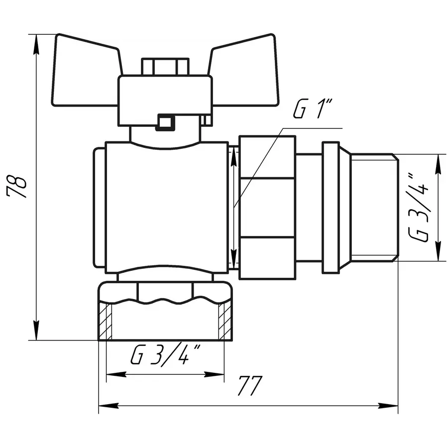 Кран кульовий кутовий з американкою Q PROFESSIONAL QP004 PN40 3/4″ антипротікання, Білий метелик