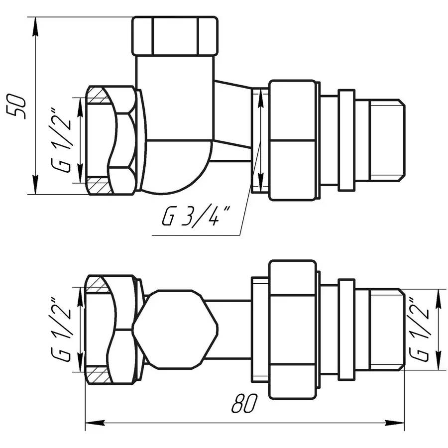 Кран радіаторний прямий SOLOMON 1/2″ з гумовим ущільнювачем 161405 під ключ