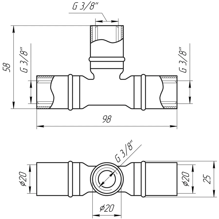 Трійник проміжний прес APE ITALY AP 131 20х20х20