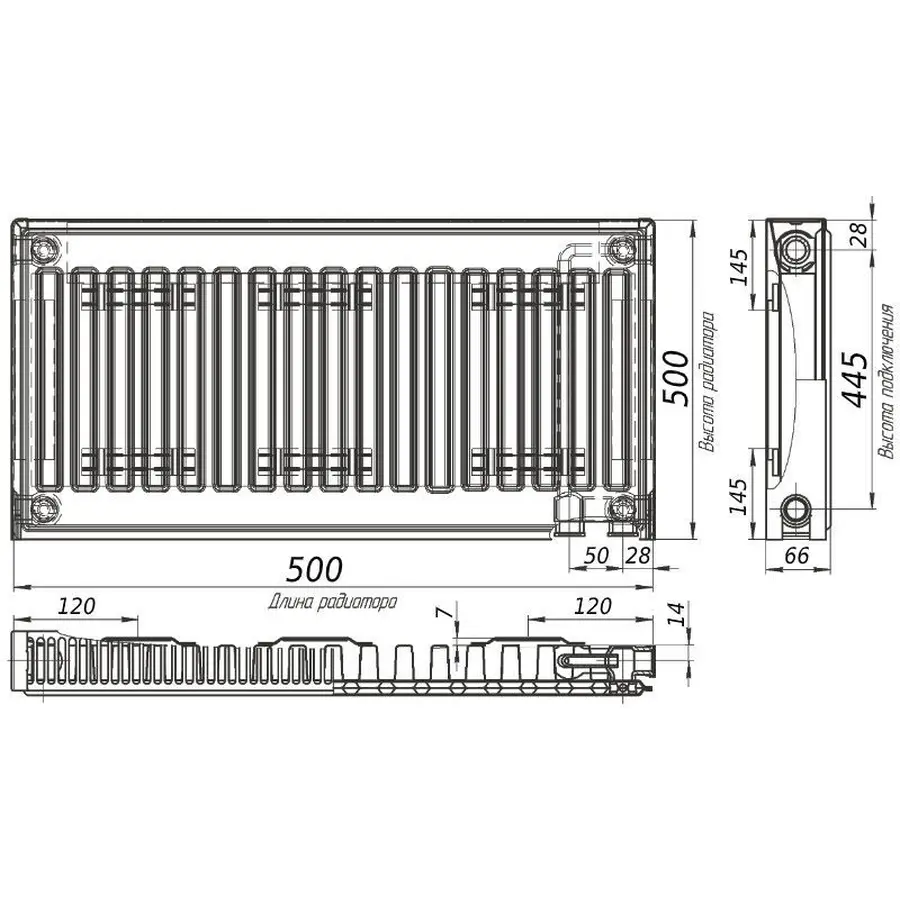 Радіатор сталевий панельний KALDE 11 низ 500x500