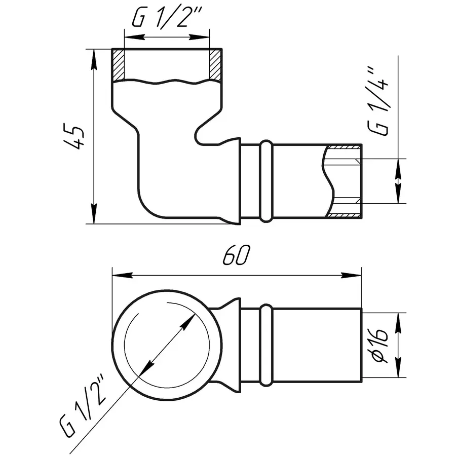 Кутник із внутрішньою різьбою прес APE ITALY AP 152 1/2″х16