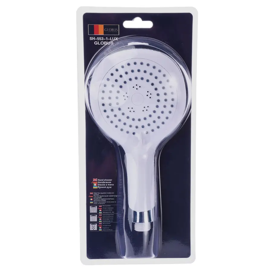 Душевая лейка Globus Lux SH-553-1-LUX 3-позиционная, Белая, RAIN, блистер