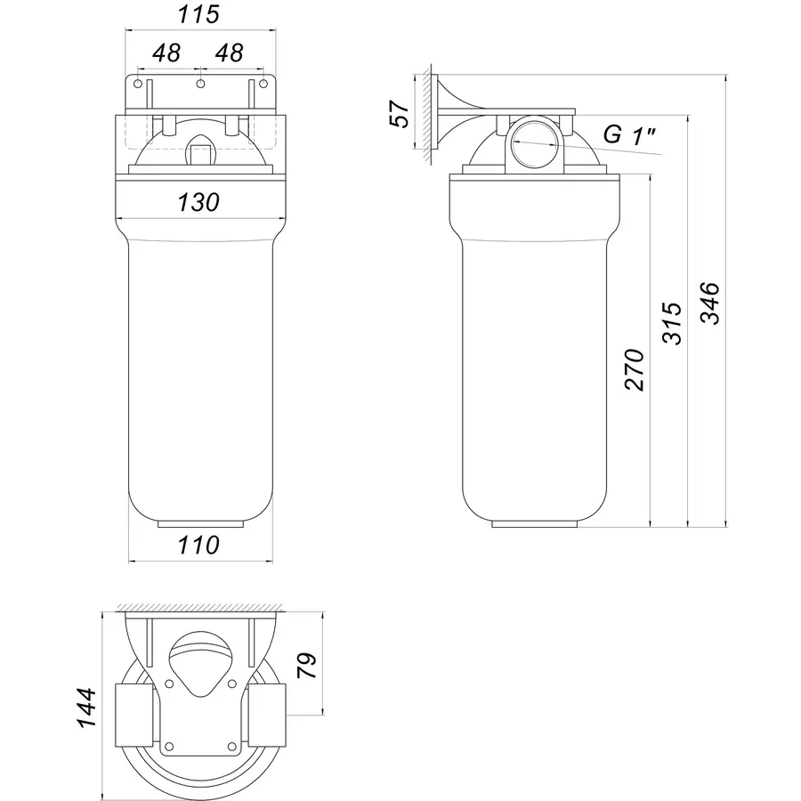 Фильтр-колба 3-х комп. + Ключ, планка БЕЗ картриджа Bio + systems NSL10-3K, 1 "