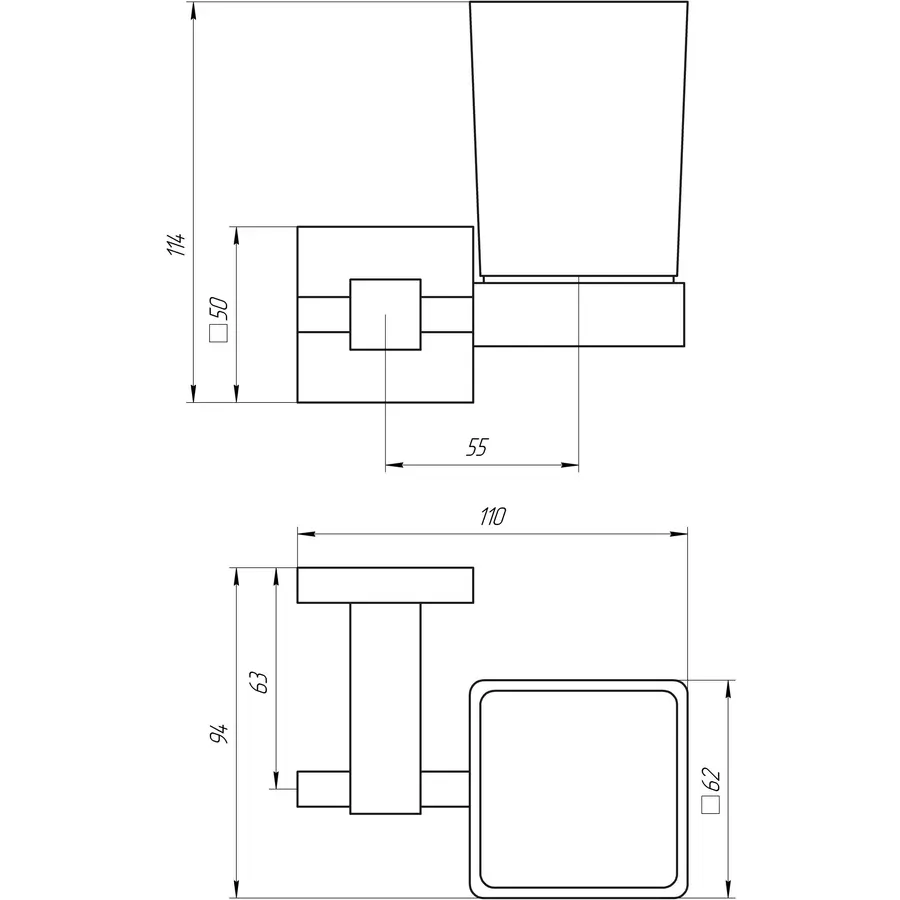 Стакан SQ9409 - Квадро одинарный Стекло Мат. НЕРЖ-SUS304- (Globus Lux)