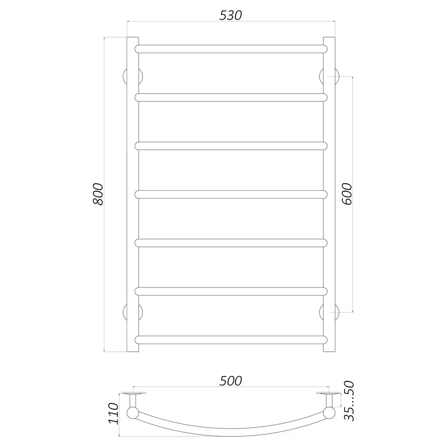 Полотенцесушитель UNIO LD W 800-500-7 Лесенка Дуга вода