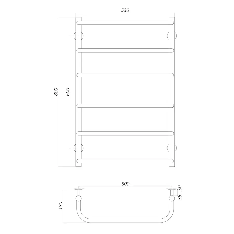 Полотенцесушитель UNIO LS W 800-500-6 Лесенка Скоба вода