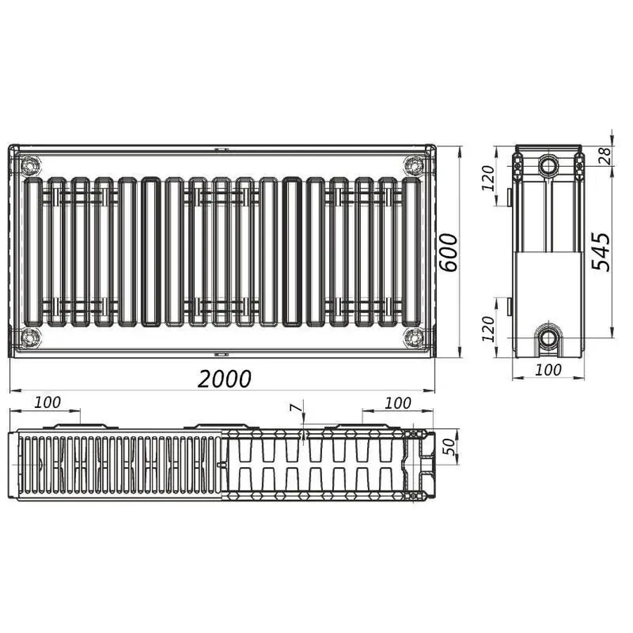 Радиатор стальной панельный FORNELLO 22 бок 600х2000