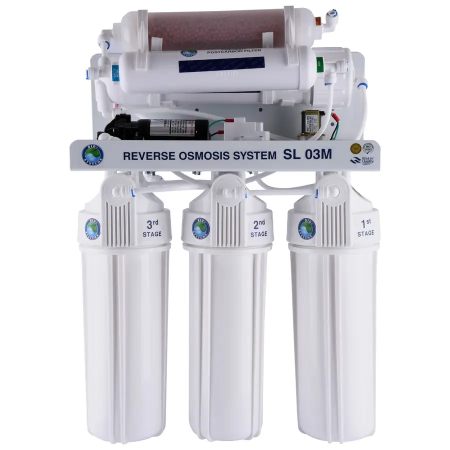 Система н. осмоса Bio + systems (мембр.Filmtec, водоворот. США), насос, мин-р, RO-75-SL03М + ПЛАСТ. бак