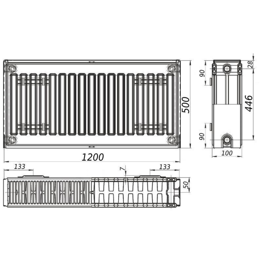 Радіатор сталевий панельний QUEEN THERM 22 бок 500х1200