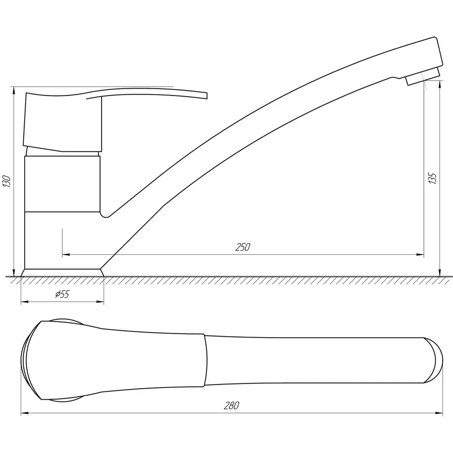 Смеситель для кухни CRISTAL QUEENSLAND GQU-103-BIG латунь литой излив
