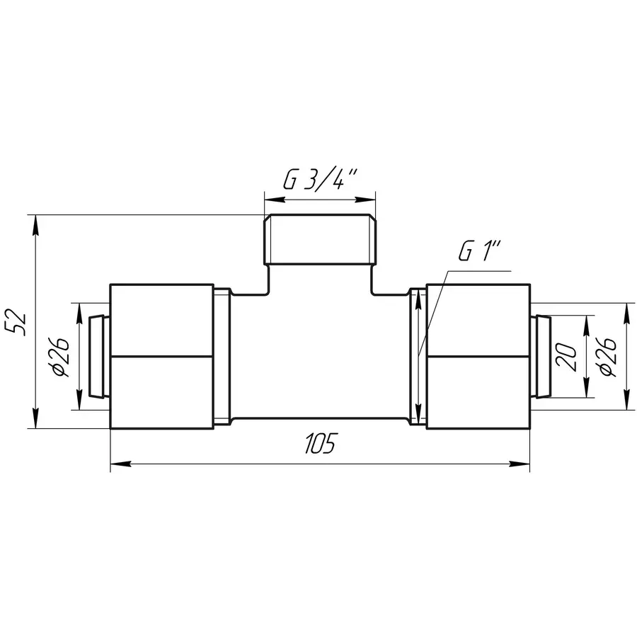 Трійник із зовнішньою різьбою APE ITALY 733 L 26х3/4″х26