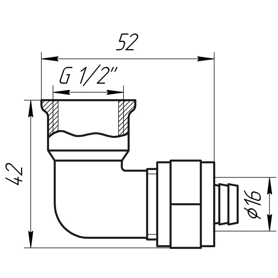 Уголок с внутренней резьбой APE ITALY 752 L 1 / 2х16