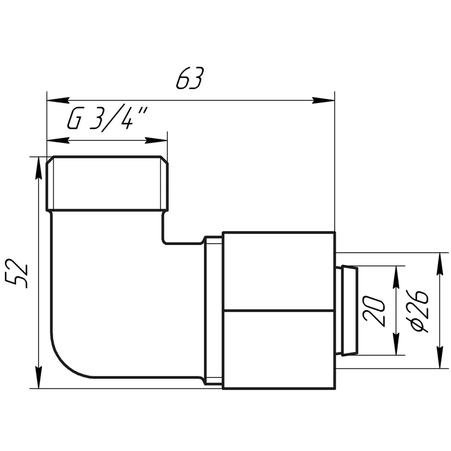Кутник із зовнішньою різьбою APE ITALY 753 L 3/4″х26