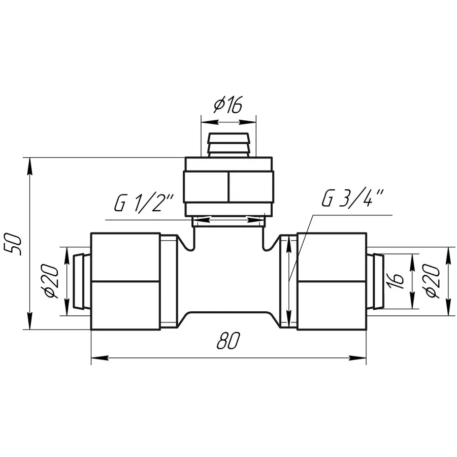 Трійник проміжний APE ITALY 731 L 20x16x20