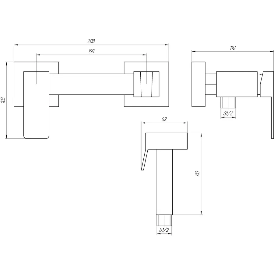 Змішувач гігієнічний Globus Lux Niagara GLN-5-106MIX-Graphite