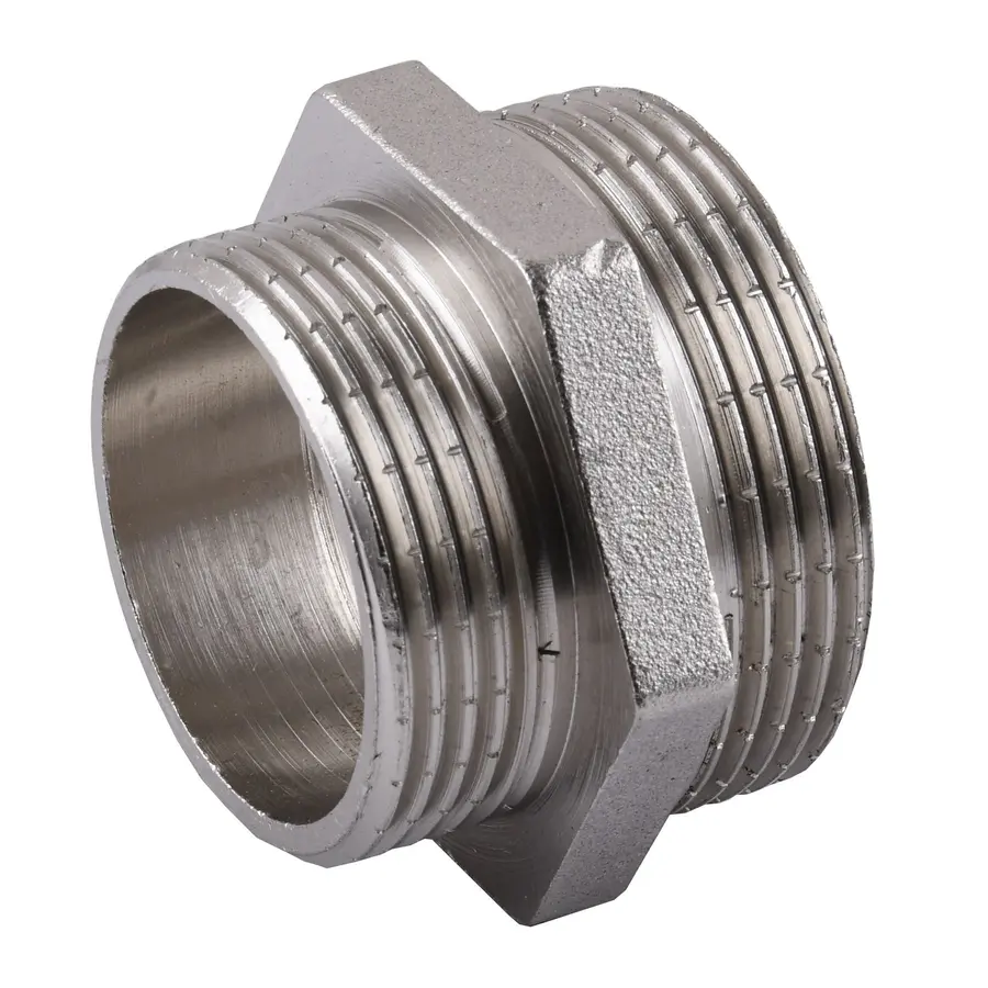 Ніпель редукційний нікельований 1 1/2″ЗР х 1 1/4″ЗР штампований А0522А(нк)