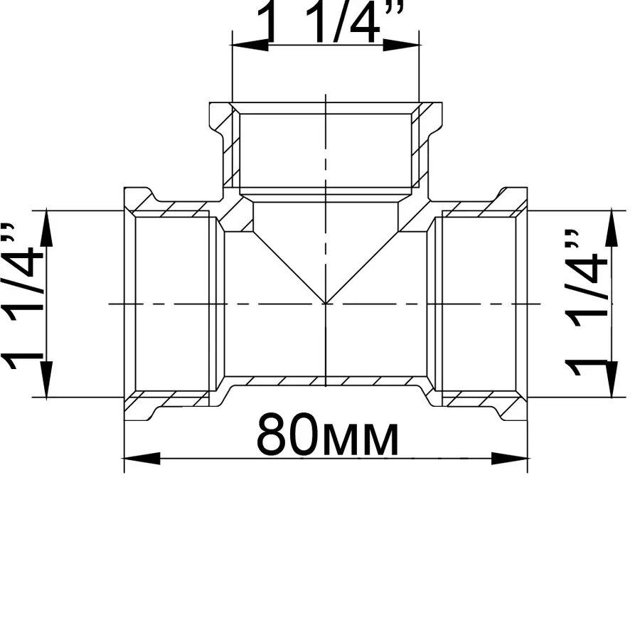 Трійник нікельований 1 1/4″ВР х 1 1/4″ВР х 1 1/4″ВР ливарний A0208-1А(нк) VA