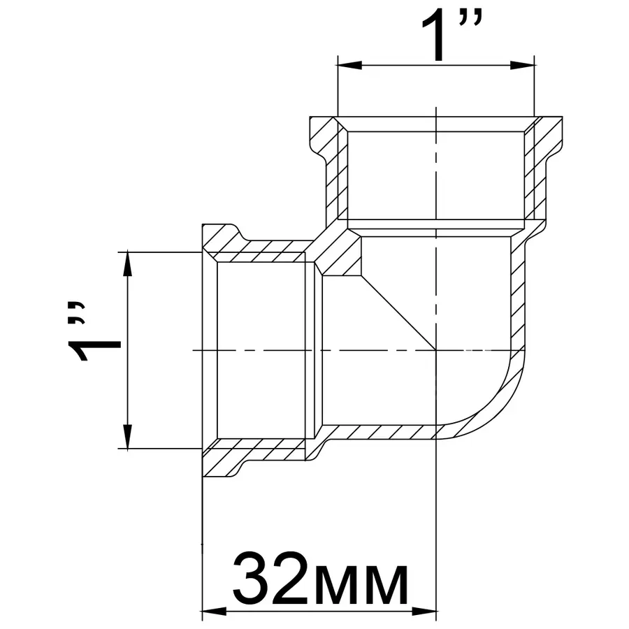Кутник нікельований 1″ВР х 1″ВР ливарний А0128А(нк) VA