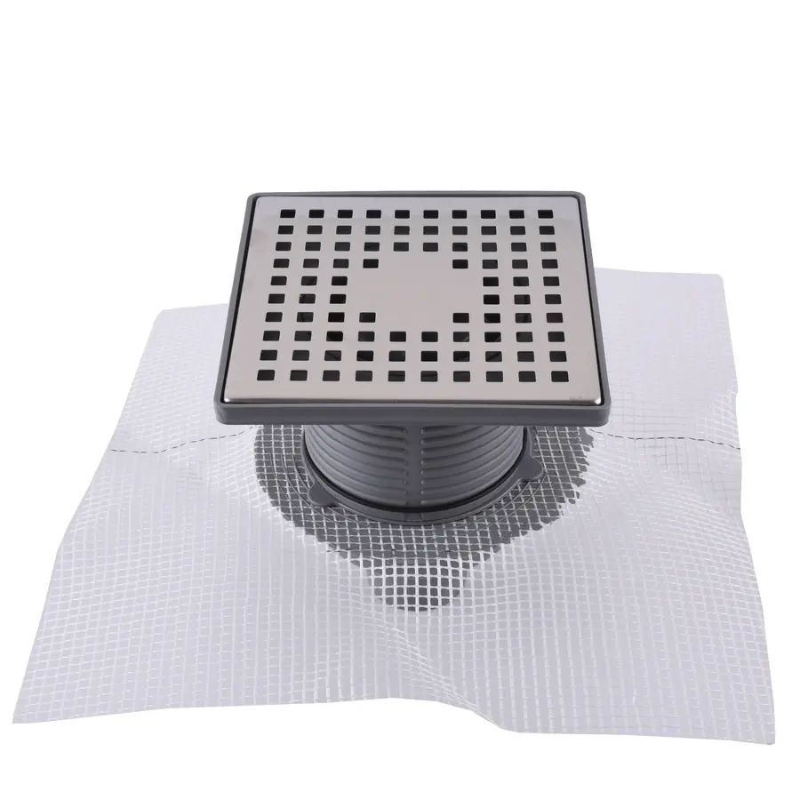 TM432-TILLO Трап з сухим затвором DN50, нерж,решiтка 150*150 Вертик,з фланцем,Туречччина