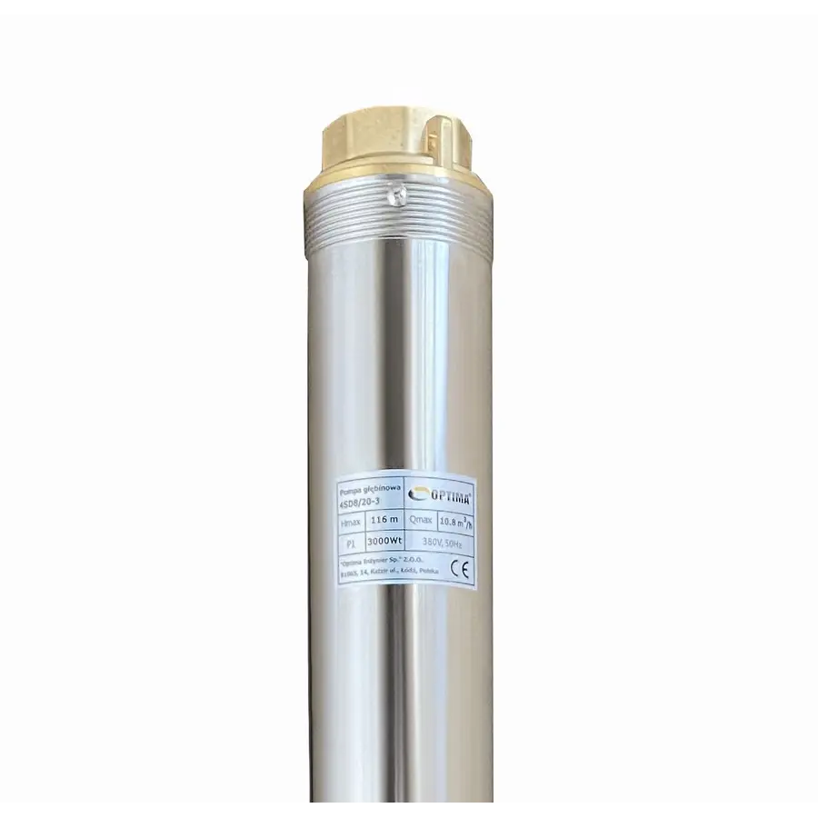 Насос свердловинний з підв, стійк, до піску OPTIMA 4SD8/20 3 кВт 116м 3-фазний ( 2 частини )