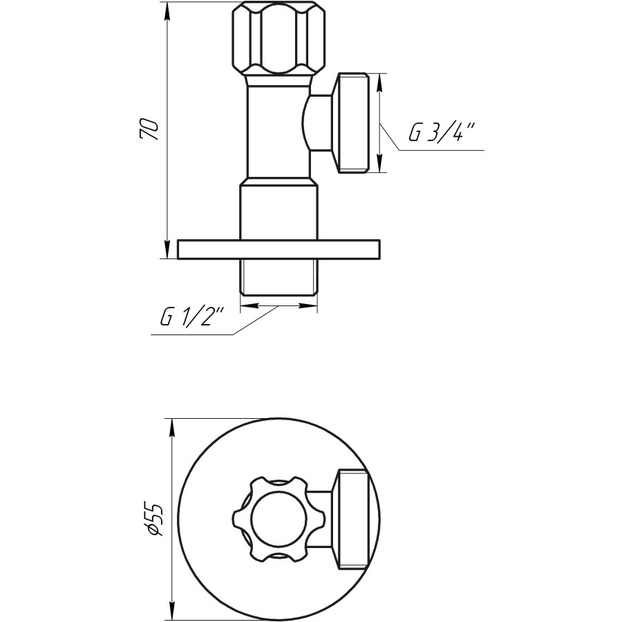 Кран вентильний кутовий SOLOMON 1/2″х 3/4″ 160403