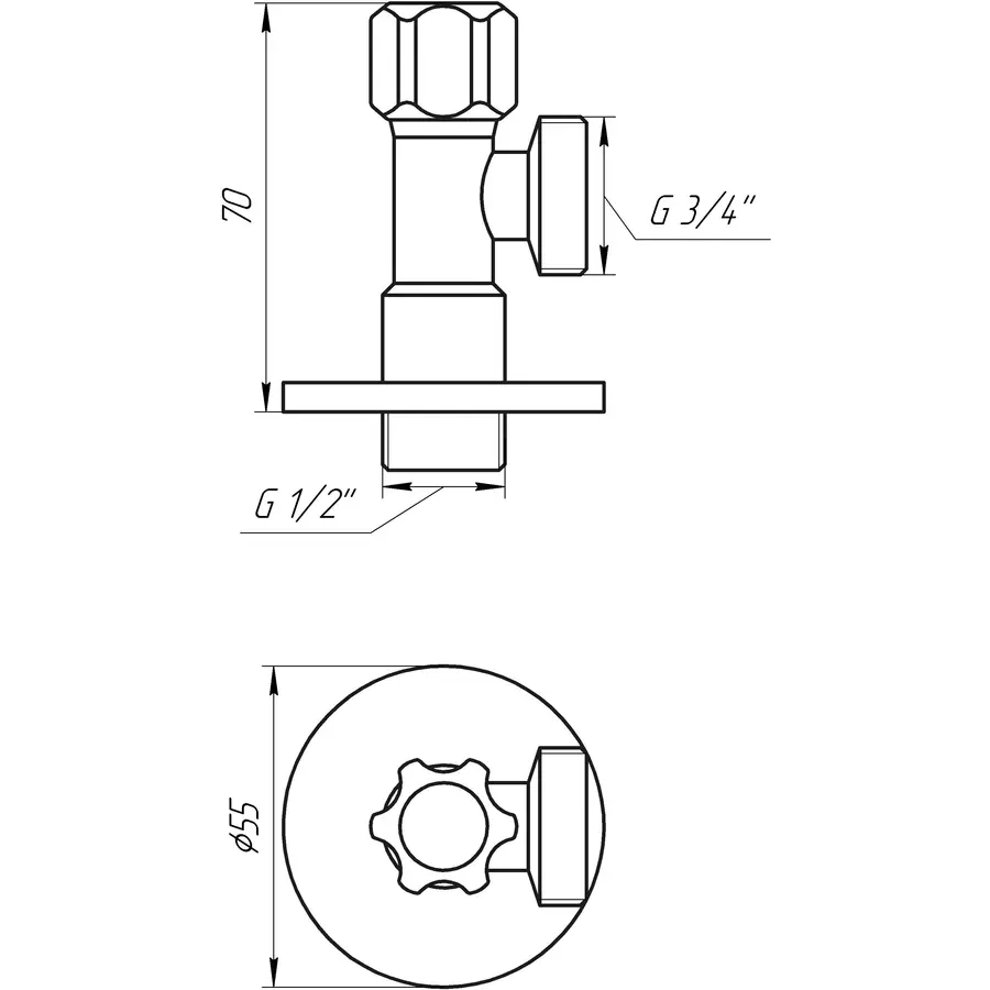 Кран вентильний кутовий SOLOMON 1/2″х 3/4″ 160403