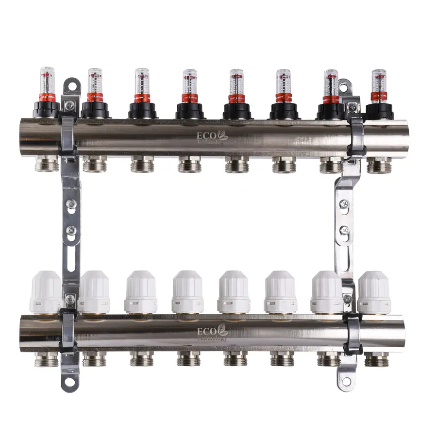 Коллектор с измерителем затрат, регуляторами и креплением ECO 001D 1 "x8