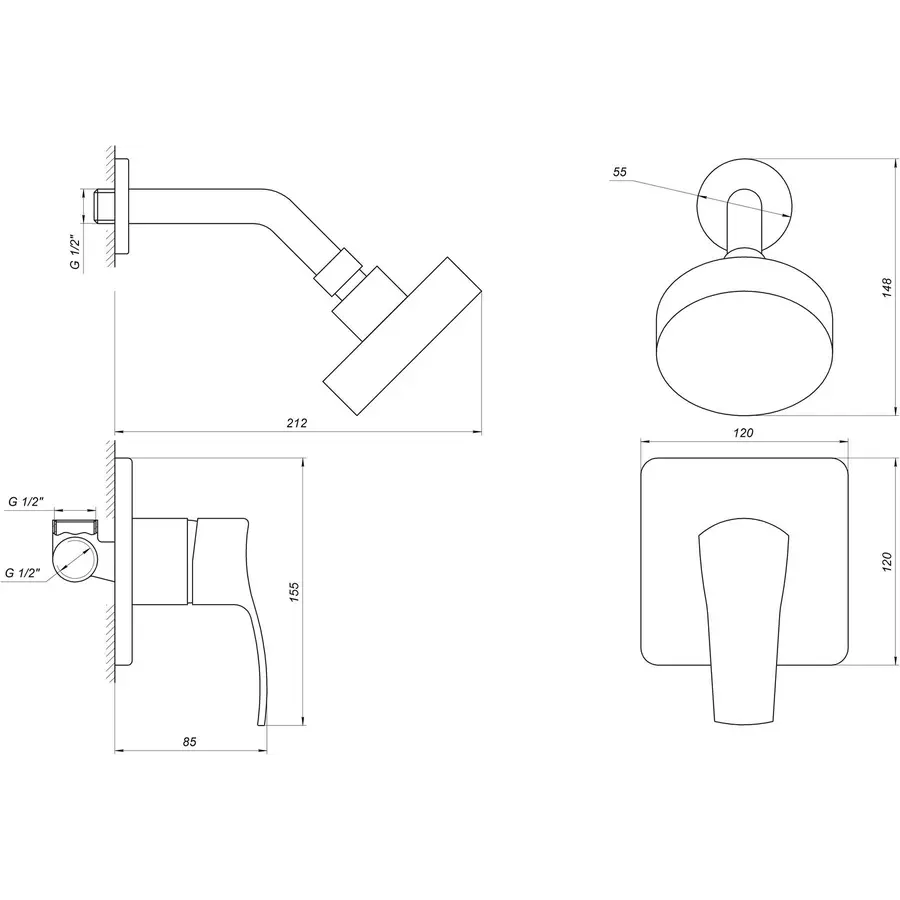 Змішувач для душу Globus Lux QUEENSLAND GLQU-0105S-KIT