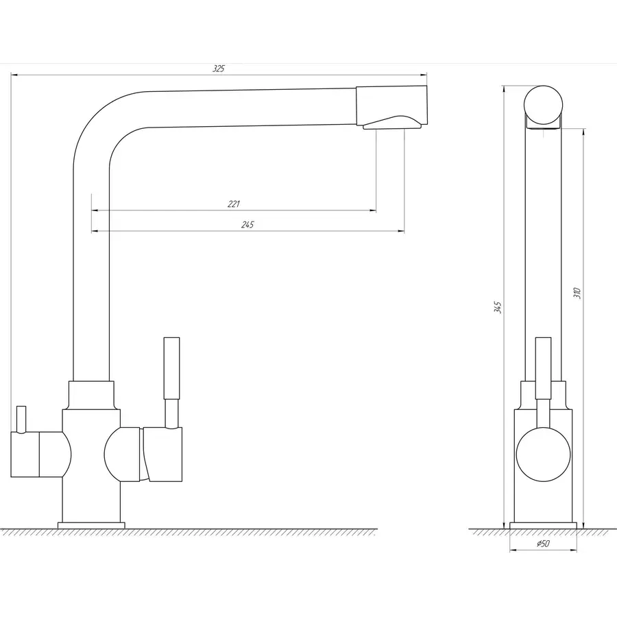 Смеситель для кухни под осмос Globus Lux ALPEN SUS-0888-1стальной