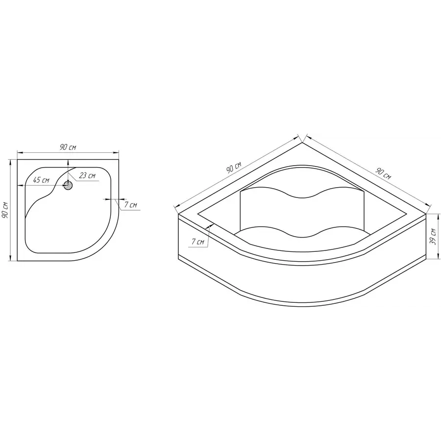Душ поддон полукруглый BRAVO GORA RH 90