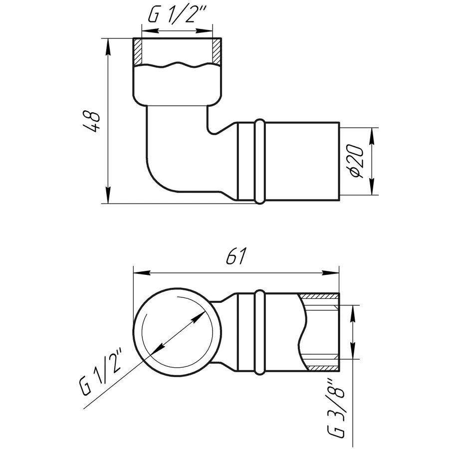 Уголок с внутренней резьбой пресс APE ITALY AP 152 1 / 2х20