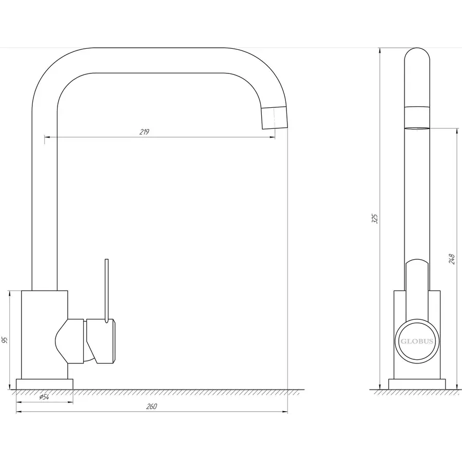 Кухонный смеситель стальной Globus Lux WIEN SUS2-203L