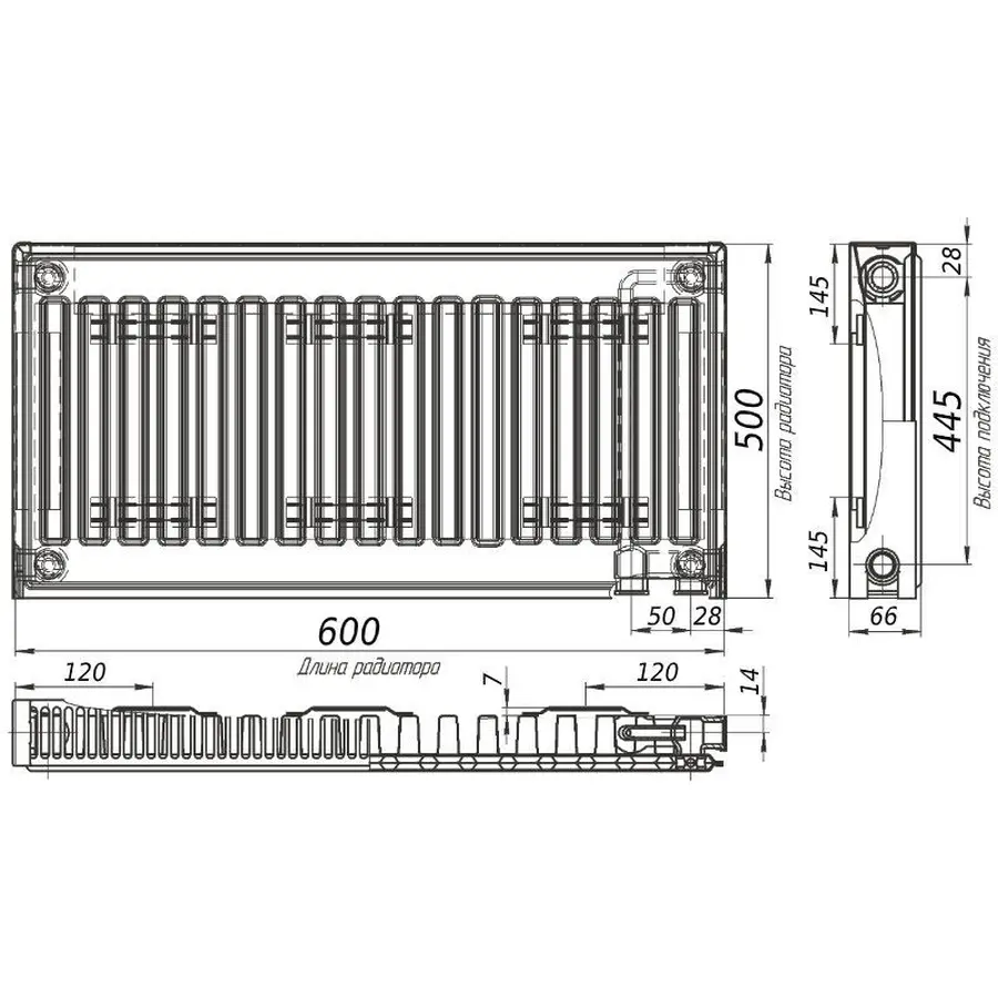 Радіатор сталевий панельний KALDE 11 низ 500x600