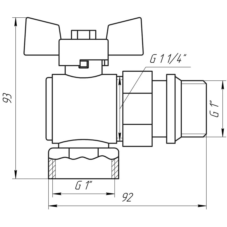Кран кульовий кутовий з американкою Q PROFESSIONAL QP004 PN40 1″ антипротікання, Білий метелик
