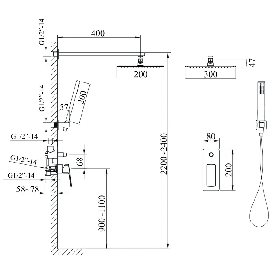 Смеситель для душа встроенный TOPAZ LEXI TLG 21205-H57-BL