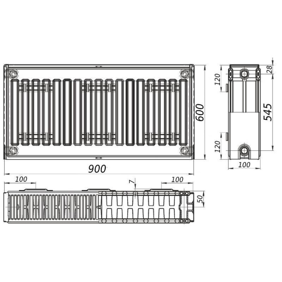 Радиатор стальной панельный FORNELLO 22 бок 600x900