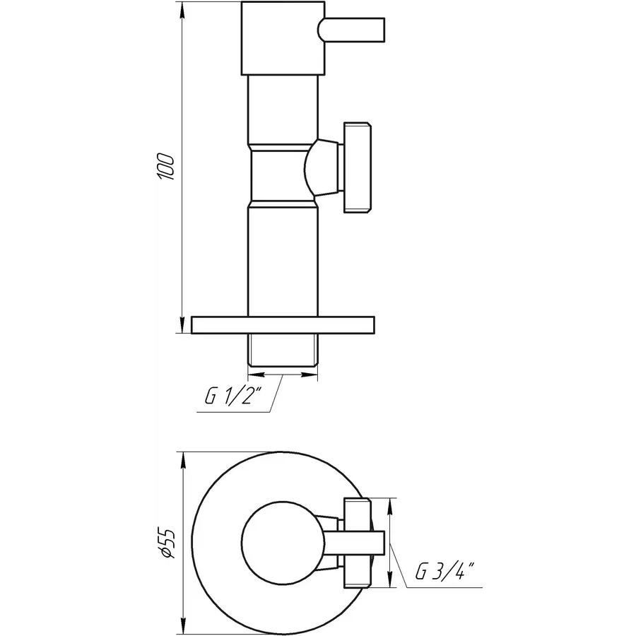 Кран напівобертовий кутовий SOLOMON 1/2″х3/4″ Lazer 7076
