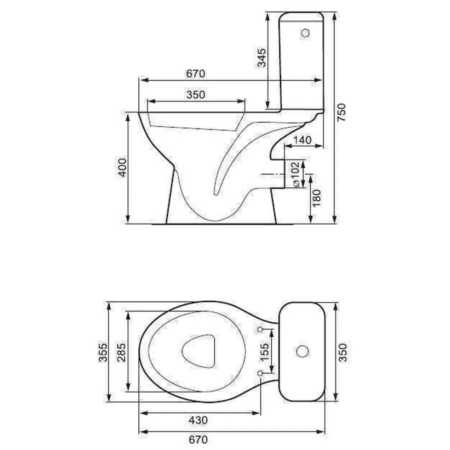 Унітаз компакта Cersanit PRESIDENT P010/P011 горизонт, (без бачка, без сидіння)