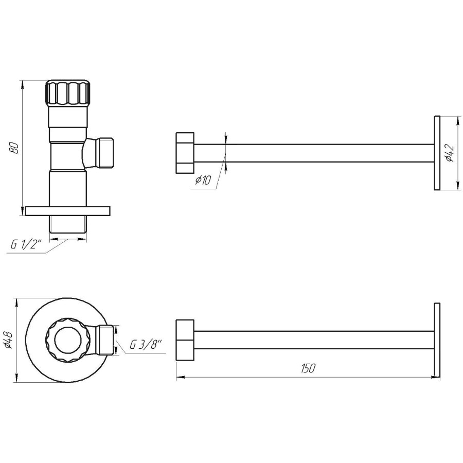 Кран вентильний c трубкою і чашкою 1/2"х3/8"х10 NV-3020