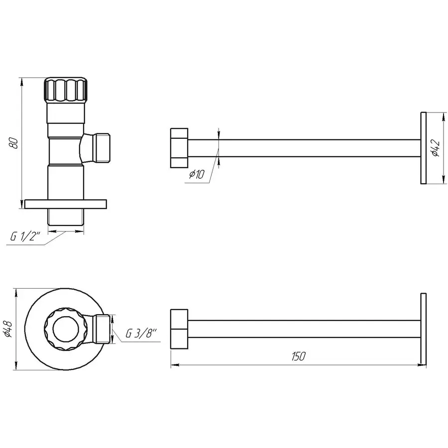 Кран вентильный c трубкой и чашкой 1/2 "х3 / 8" х10 NV-3020