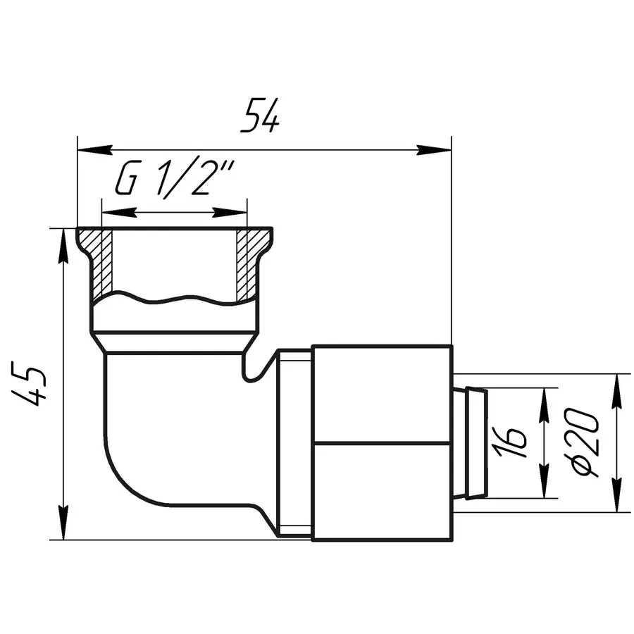 Кутник із внутрішньою різьбою APE ITALY 752 L 1/2″х20