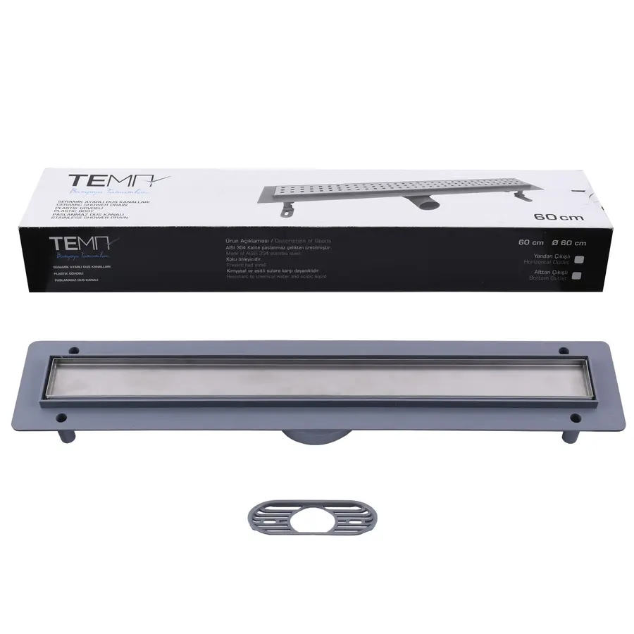 93737-Трап лінійний душовий TEMA-70см,нерж. решітка під плитку, сухий затвір (поворотній), Туреччина