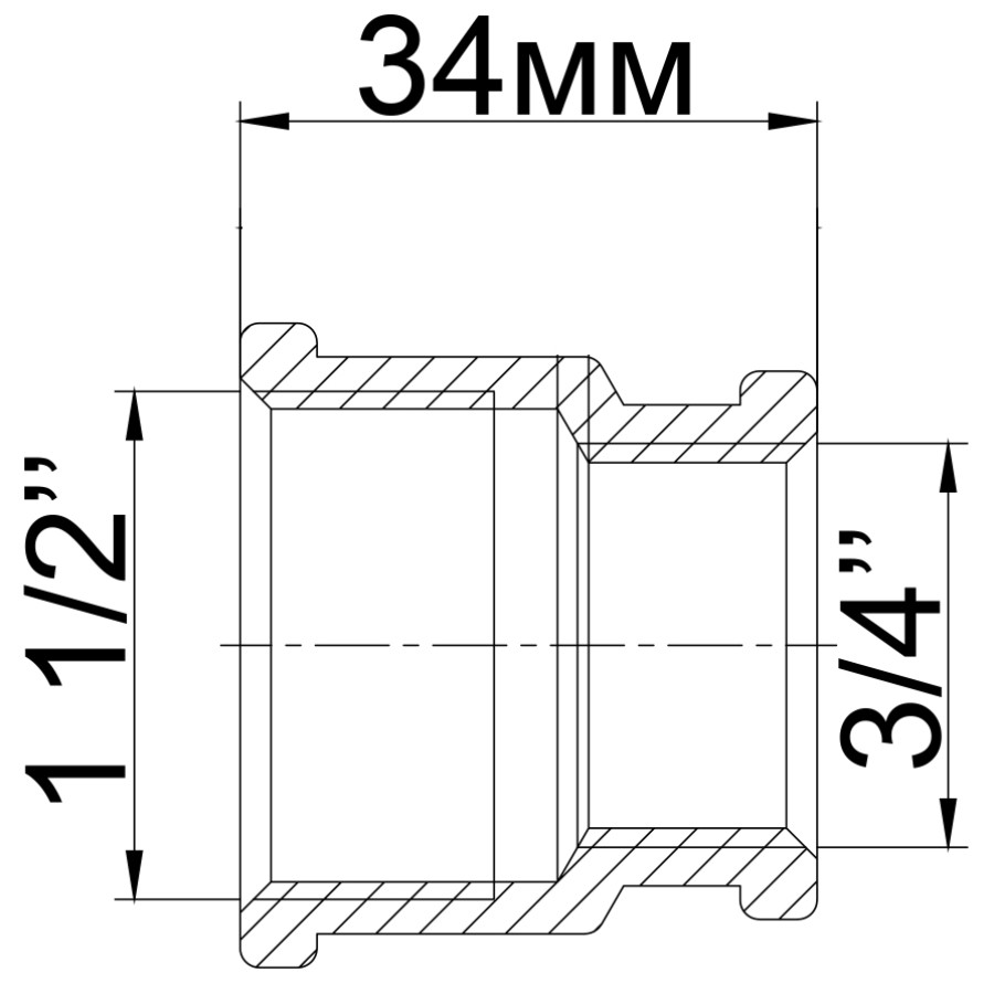 Муфта редукційна нікельована 1 1/2″ВР х 3/4″ВР штампована восьмигранна А0336А(нк) VA