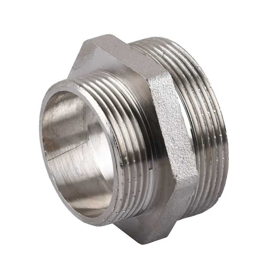 Ніпель редукційний нікельований 1 1/2″ЗР х 1″ЗР штампований А0509А(нк)